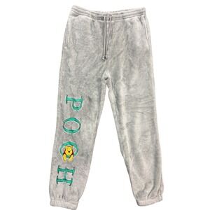 Disney Winnie the Pooh Joggers Women Large Grey Fleece Plush Lounging PJ Pants